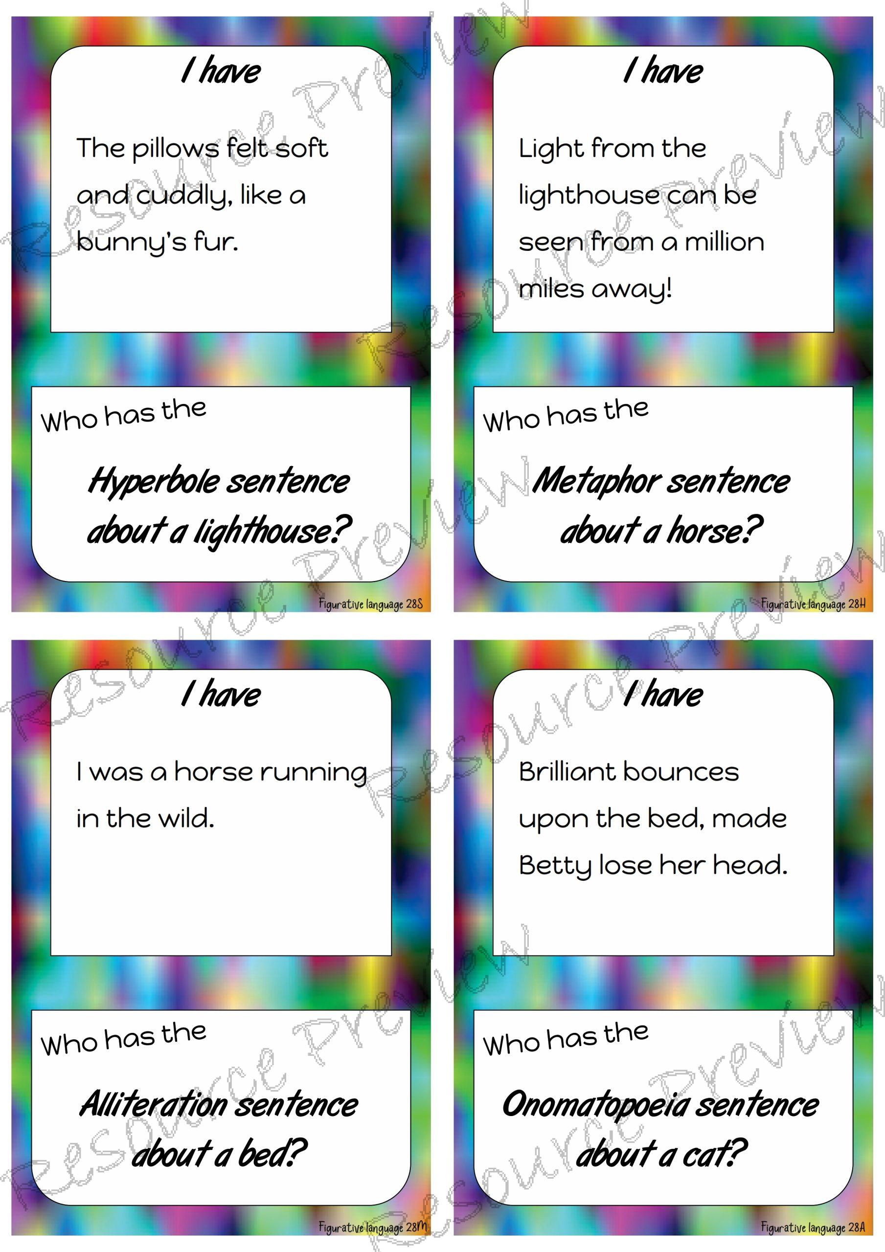 Figurative language cards I have - who has 28