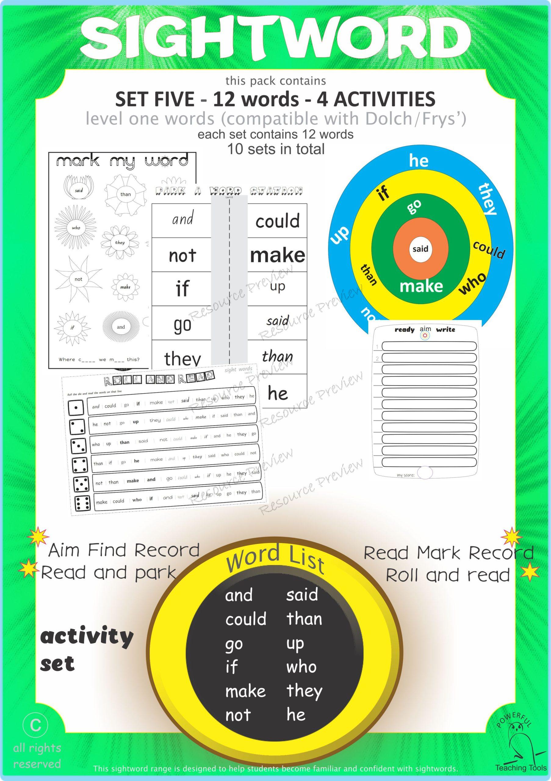 Sight word activities Lv1-5