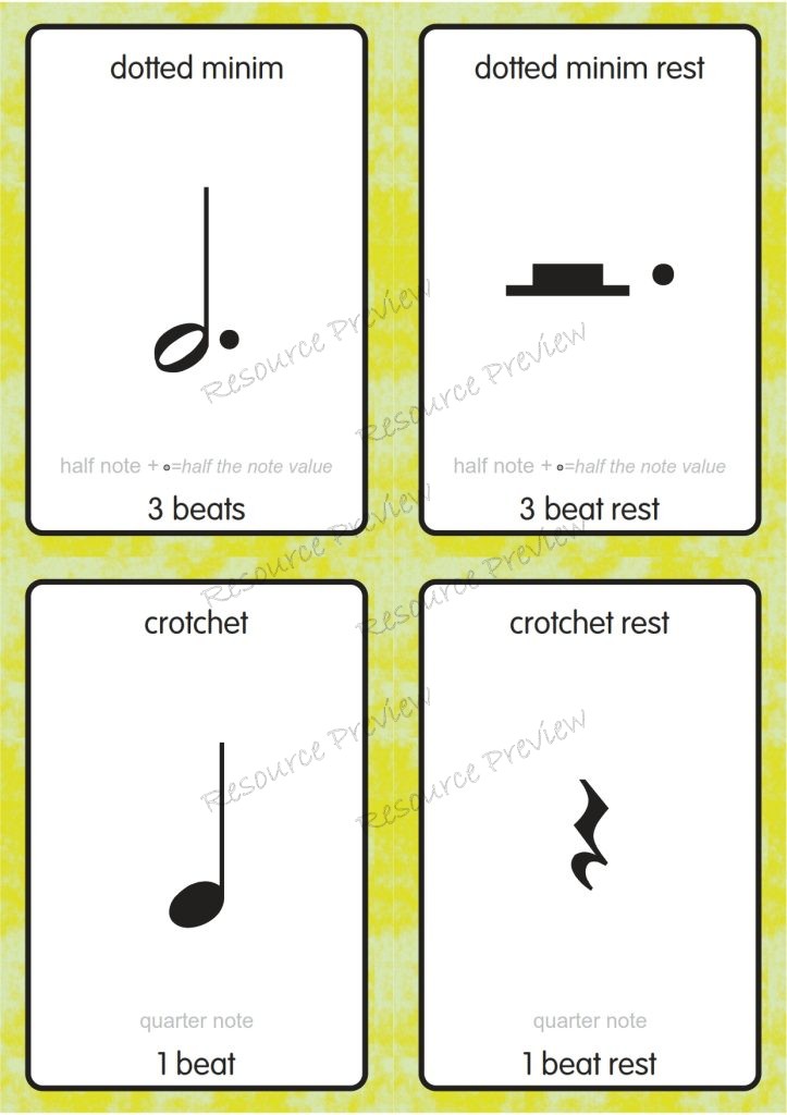 Note Value Flashcards Music beat and rest flashcards – Sparkle Arcs